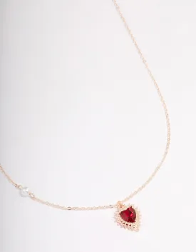 Rose Gold Diamante Heart & Pearl Necklace