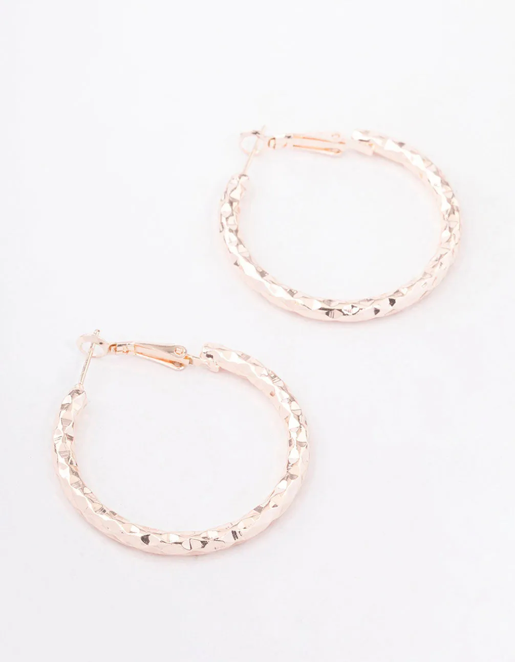 Rose Gold Geometric Textured Hoop Earrings