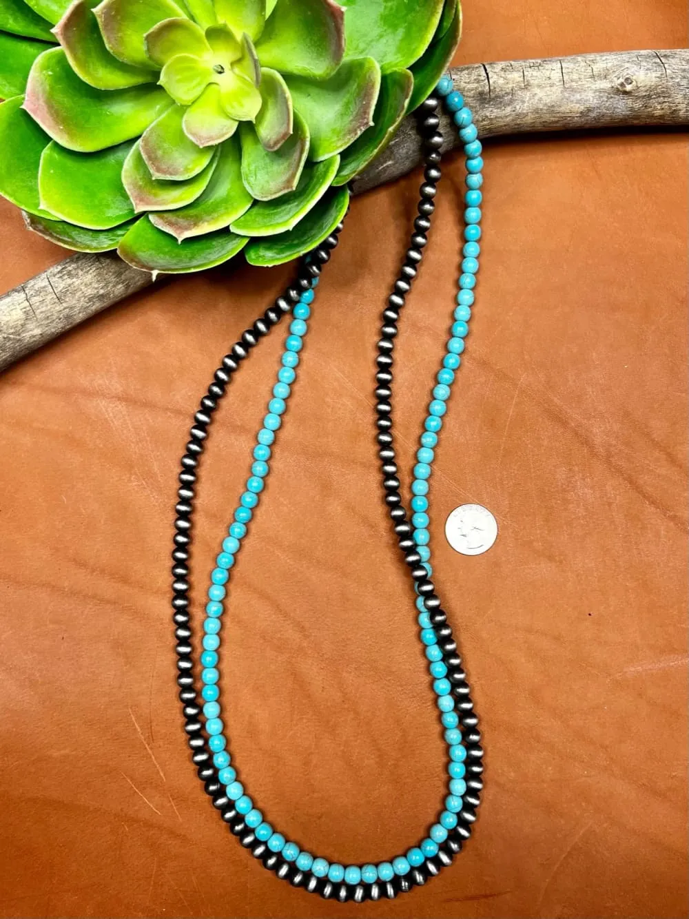 San Antonio Faux Navajo Pearl and Turquoise Super Long Necklace