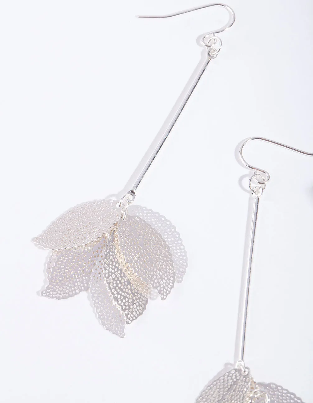 Silver Faux Leaf Cluster Drop Earrings