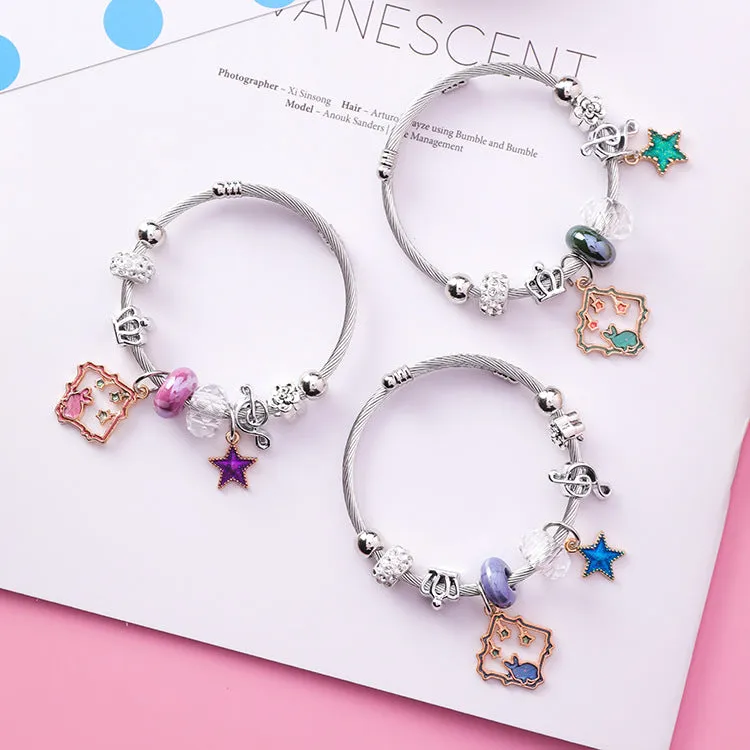 Stainless Steel Adjustable Rabbit Square Bracelet Crystal Bracelet National Wind Star Beaded Bracelet