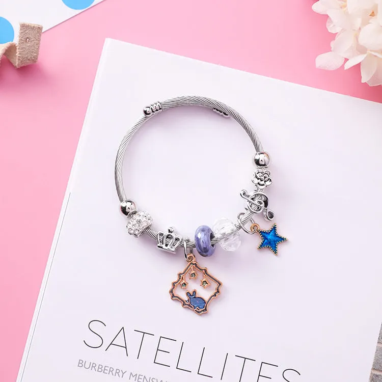 Stainless Steel Adjustable Rabbit Square Bracelet Crystal Bracelet National Wind Star Beaded Bracelet