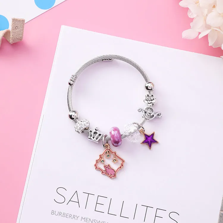 Stainless Steel Adjustable Rabbit Square Bracelet Crystal Bracelet National Wind Star Beaded Bracelet