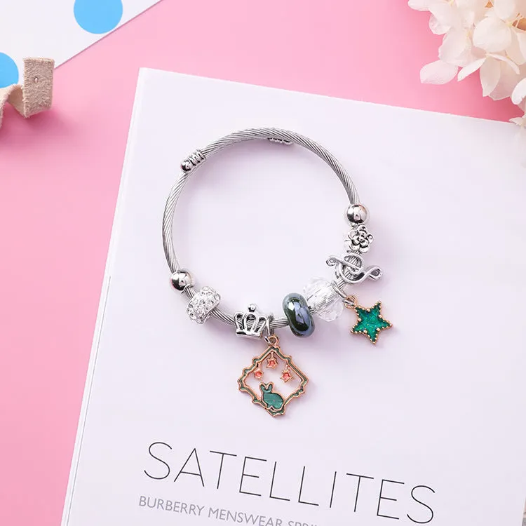 Stainless Steel Adjustable Rabbit Square Bracelet Crystal Bracelet National Wind Star Beaded Bracelet