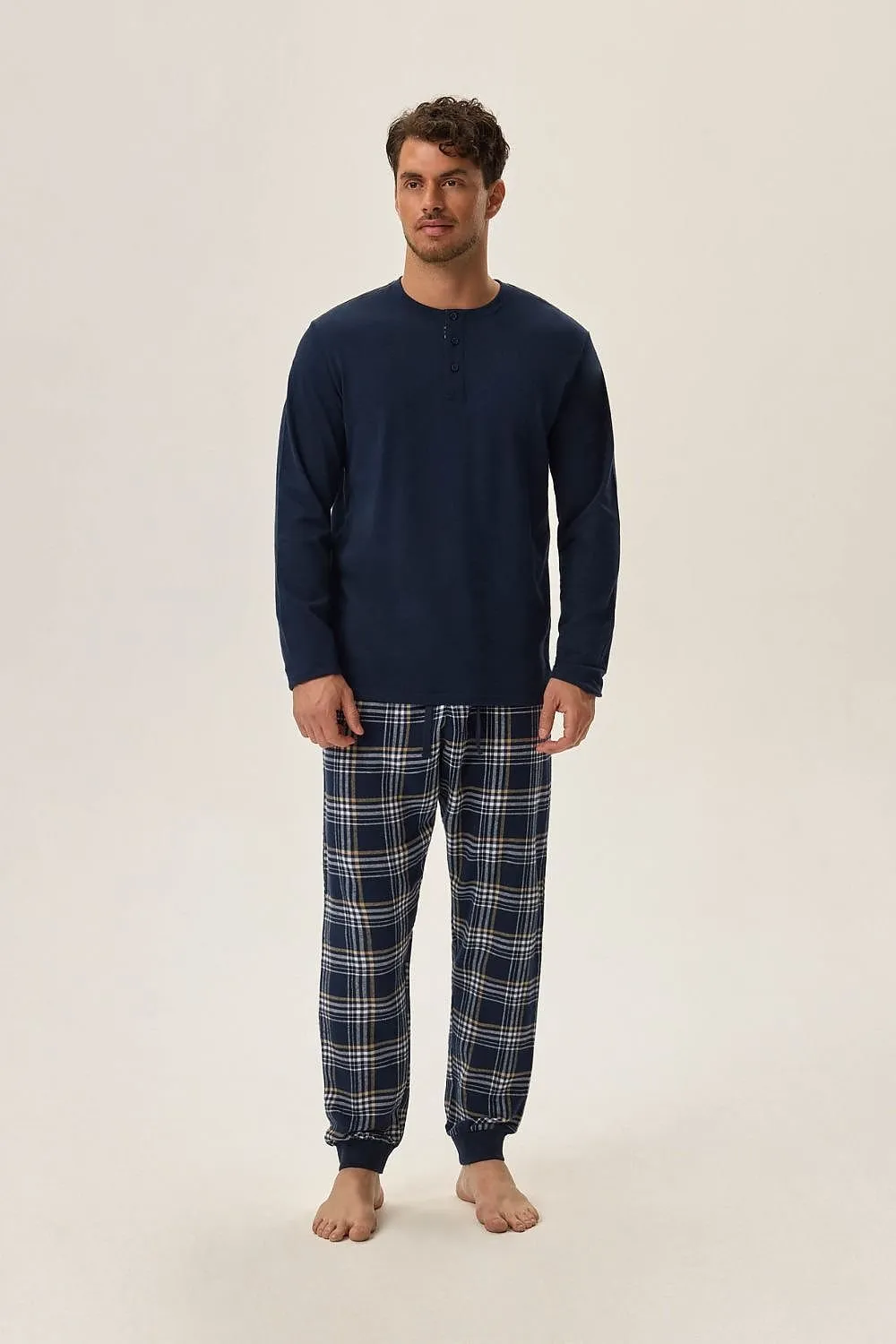 TEEK - Mens Solid Plaid Mix Kind Sleeve Pants Pajamas