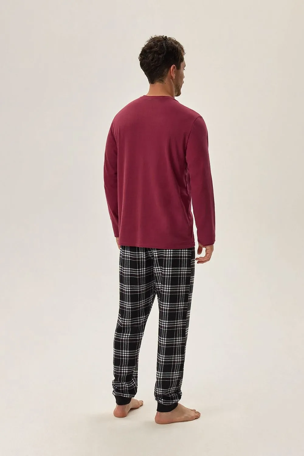 TEEK - Mens Solid Plaid Mix Kind Sleeve Pants Pajamas