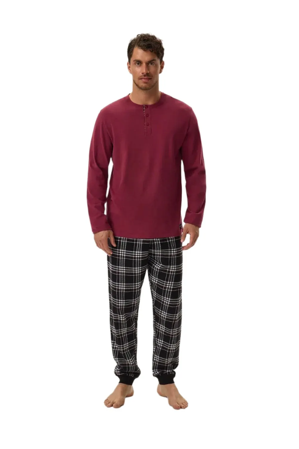 TEEK - Mens Solid Plaid Mix Kind Sleeve Pants Pajamas