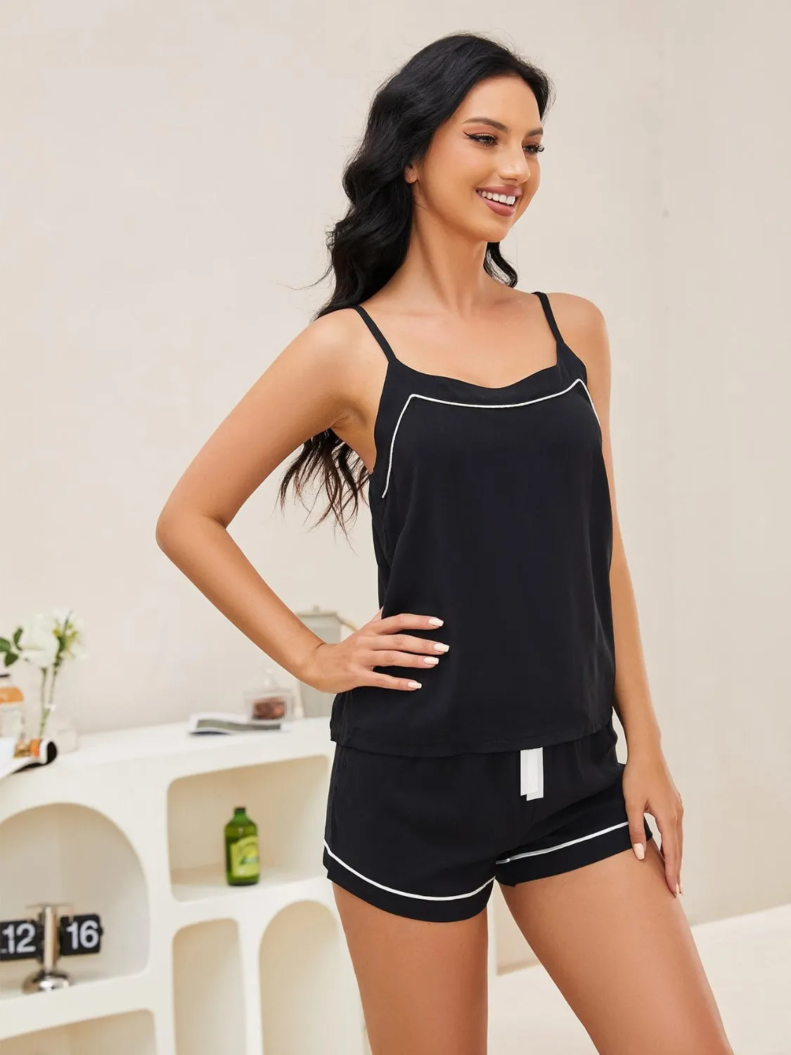 TEEK - Scoop Neck Spaghetti Strap Shorts Lounge Set