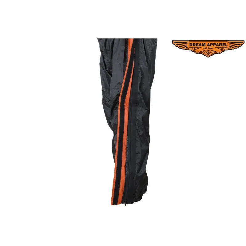 Two-Piece Black & Orange Rain Suit With Zippered Side Seams