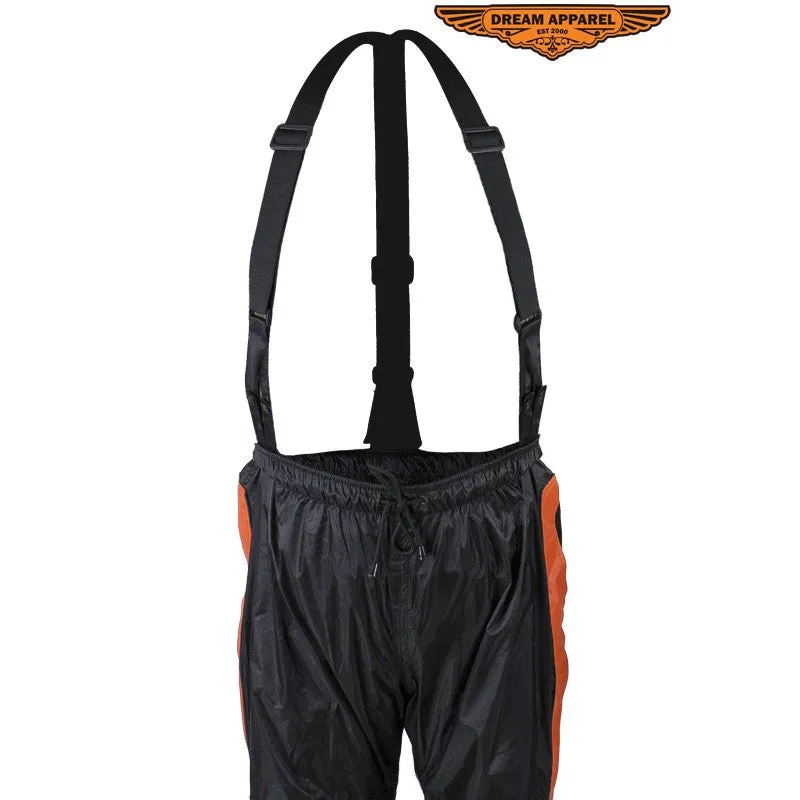 Two-Piece Black & Orange Rain Suit With Zippered Side Seams