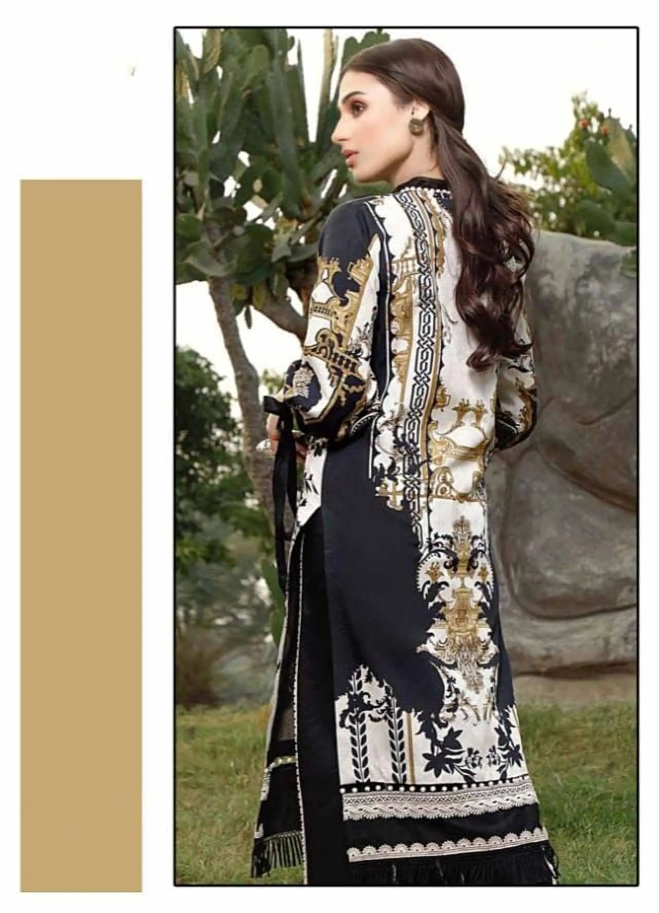 Unstitched Lawn Cotton Black Printed Pakistani Style suits