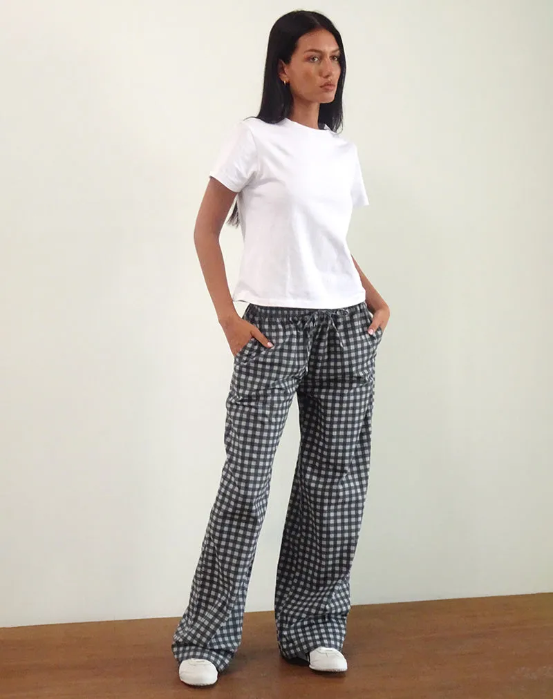 Wasic Wide Leg Linen Trouser in Tonal Black and Grey Gingham