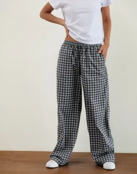 Wasic Wide Leg Linen Trouser in Tonal Black and Grey Gingham