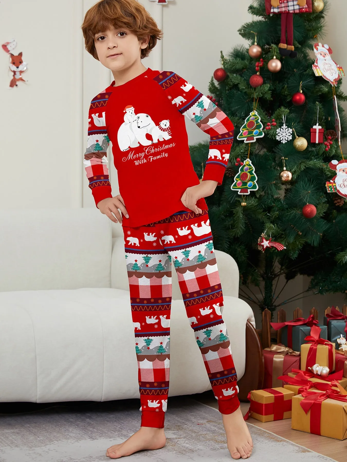 White Polar Bear Printed Family Matching Christmas Pajamas Sets