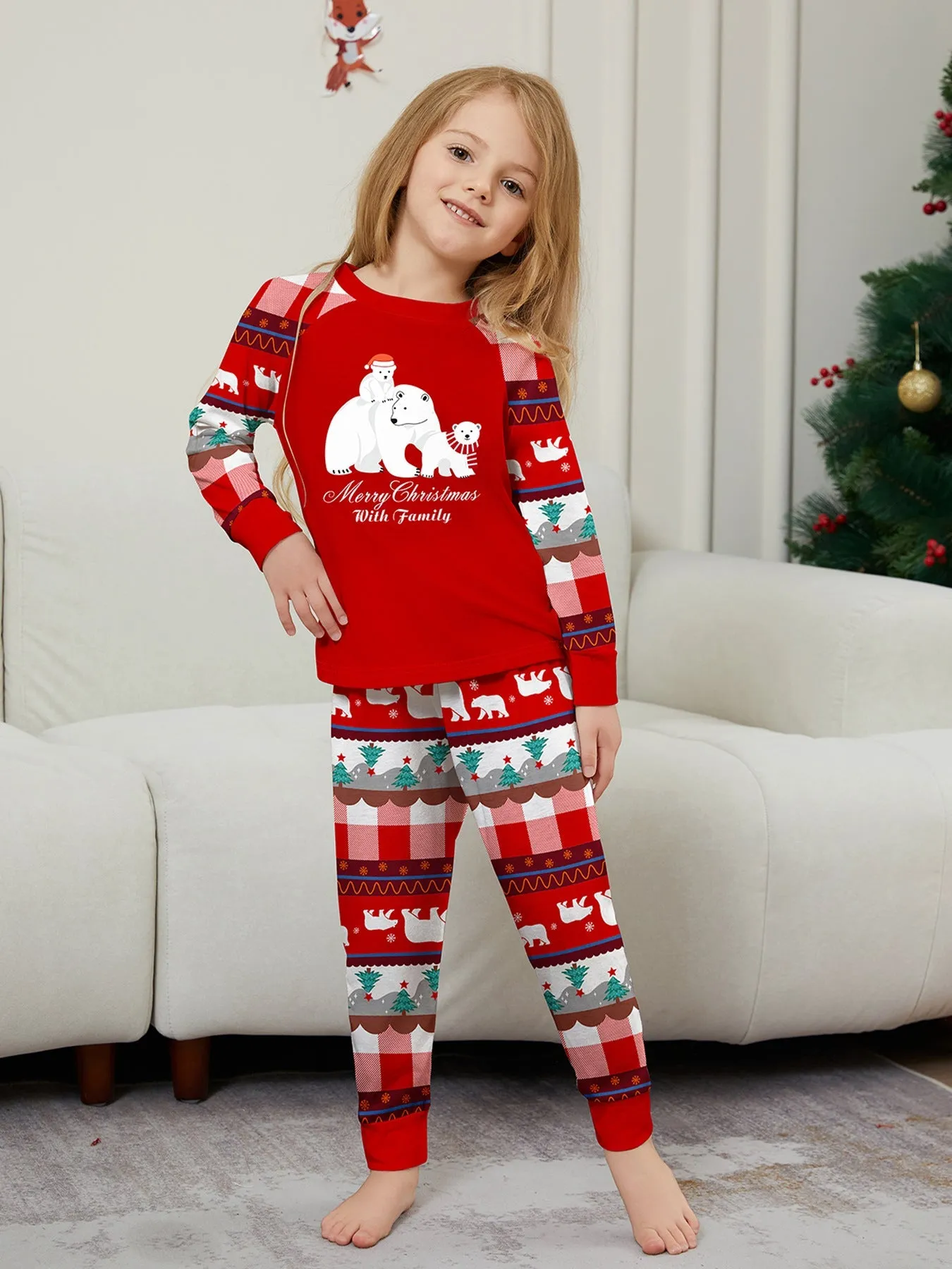 White Polar Bear Printed Family Matching Christmas Pajamas Sets