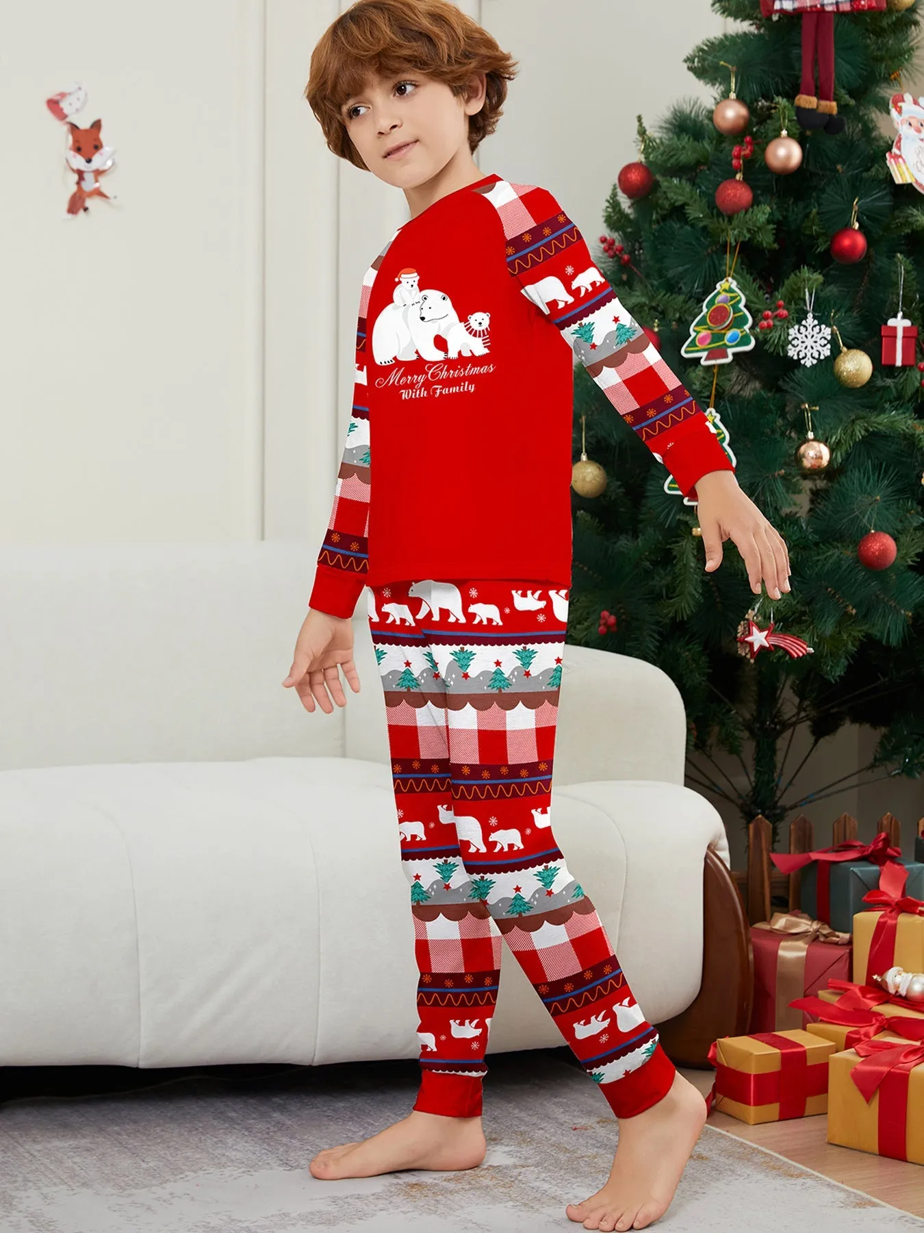 White Polar Bear Printed Family Matching Christmas Pajamas Sets