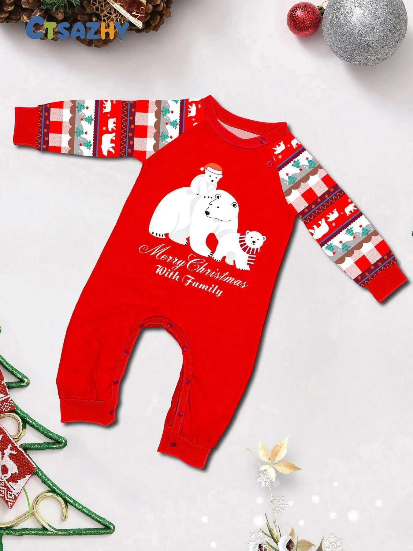 White Polar Bear Printed Family Matching Christmas Pajamas Sets