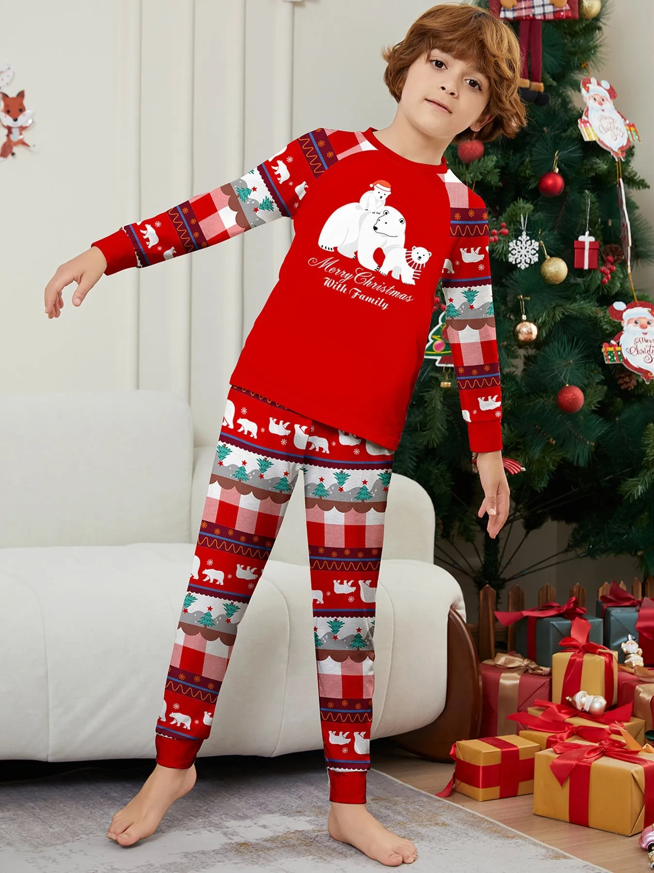 White Polar Bear Printed Family Matching Christmas Pajamas Sets