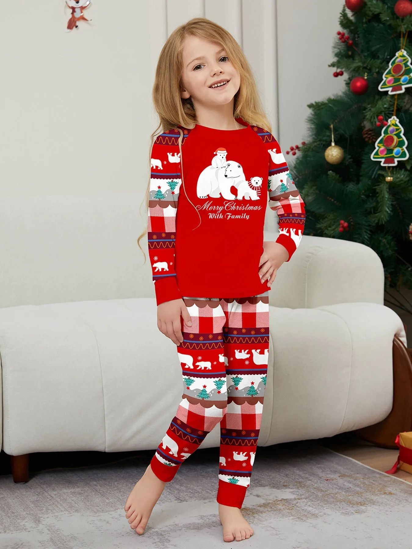 White Polar Bear Printed Family Matching Christmas Pajamas Sets