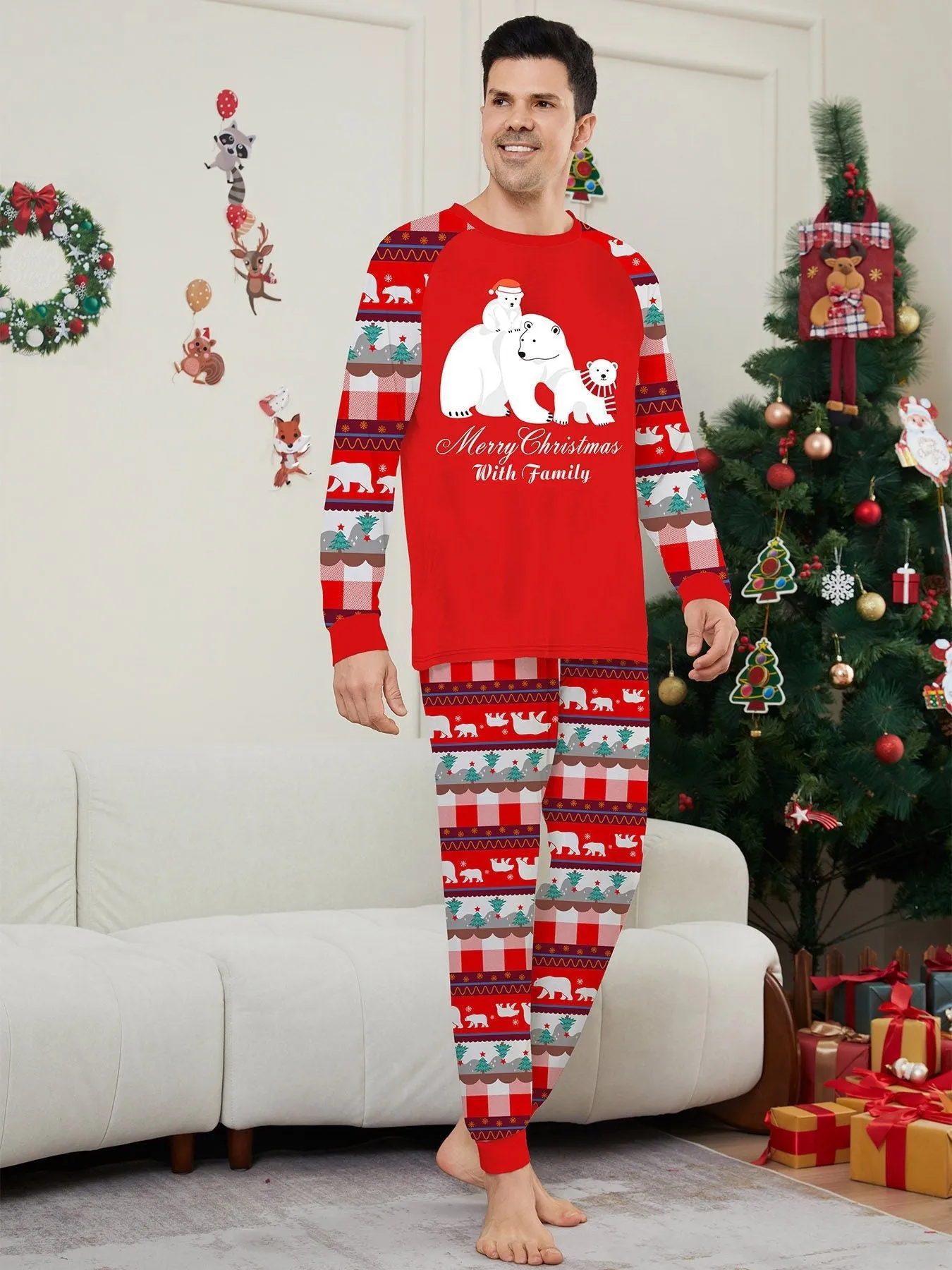 White Polar Bear Printed Family Matching Christmas Pajamas Sets