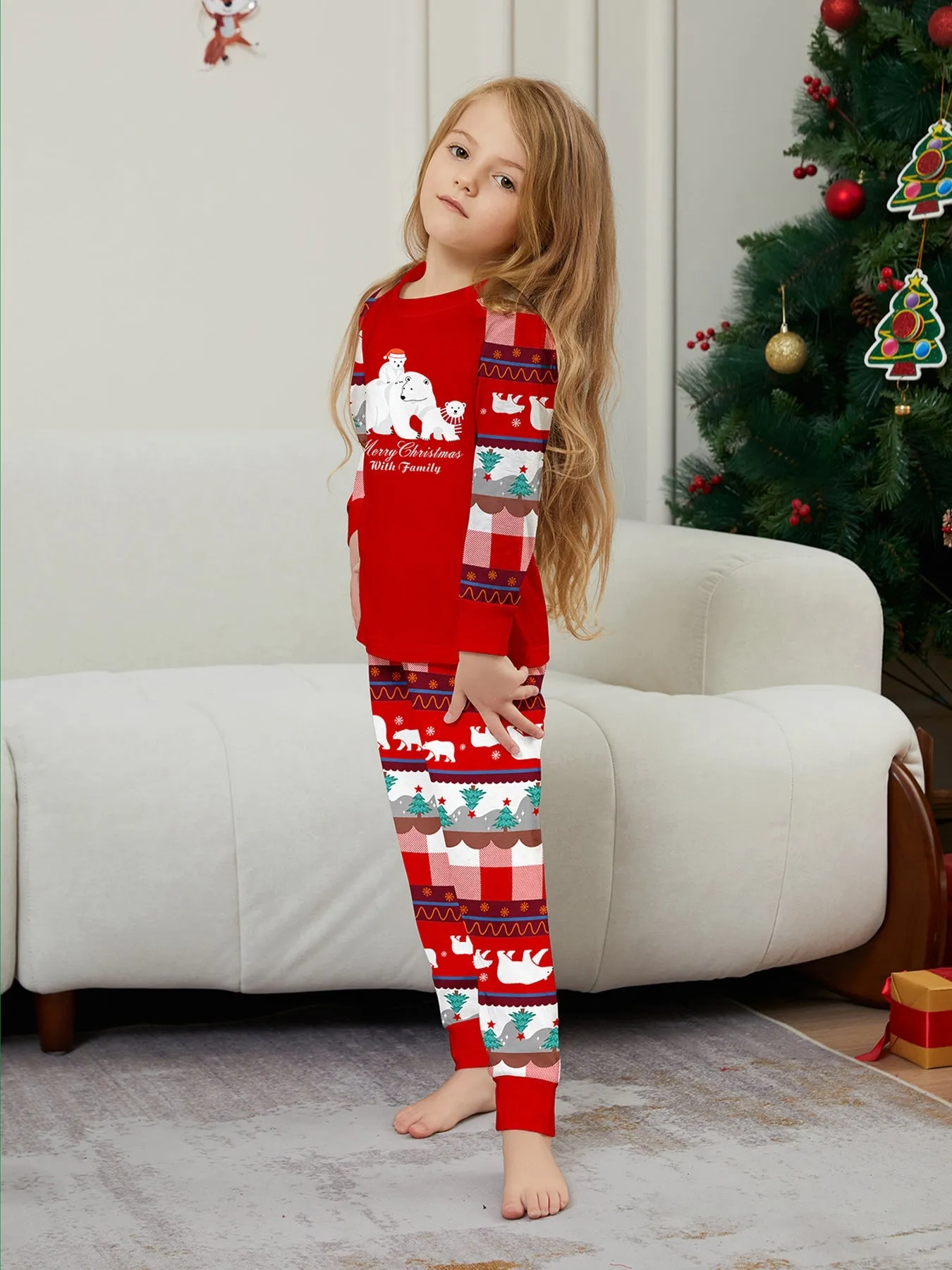 White Polar Bear Printed Family Matching Christmas Pajamas Sets