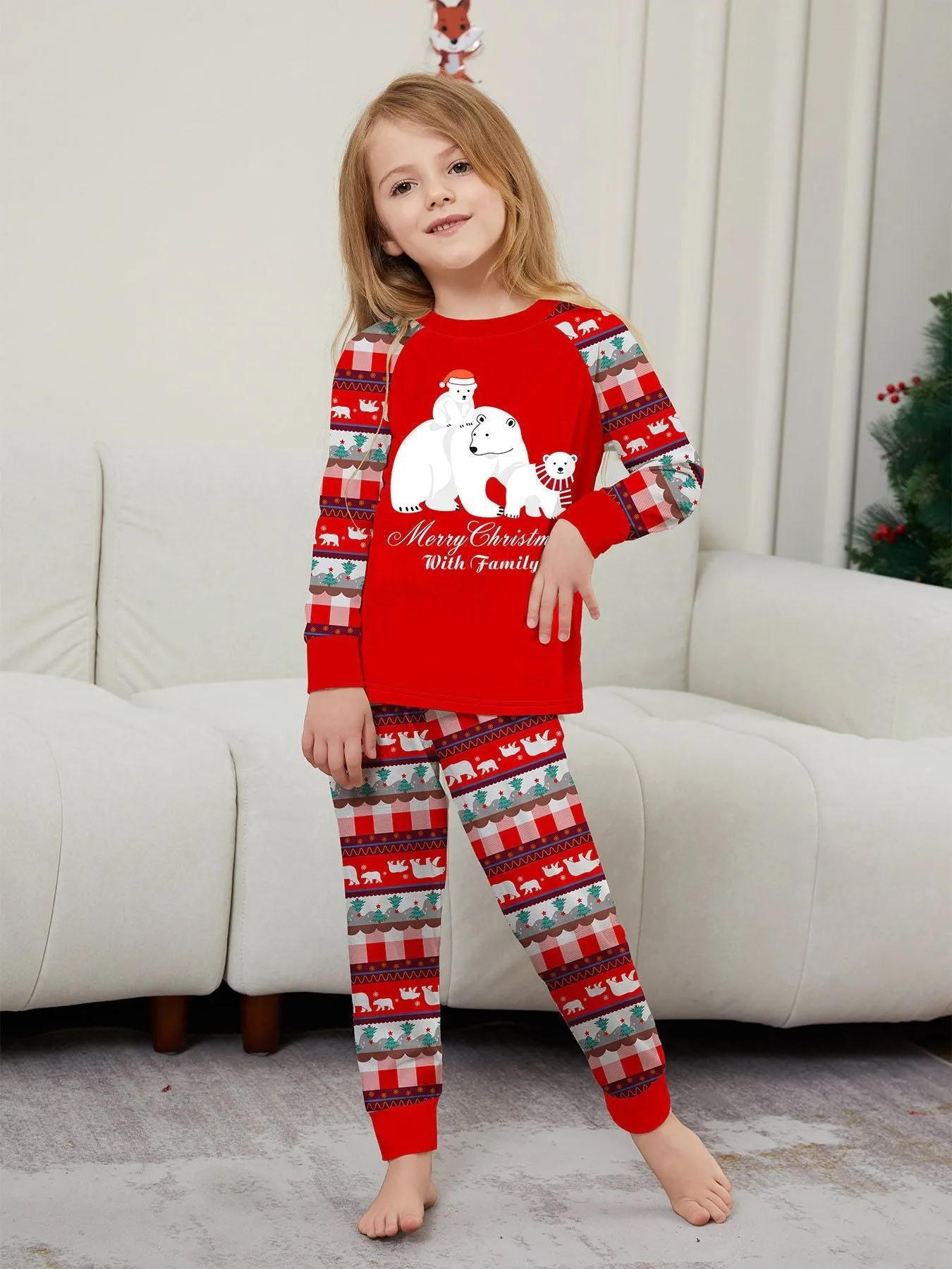 White Polar Bear Printed Family Matching Christmas Pajamas Sets