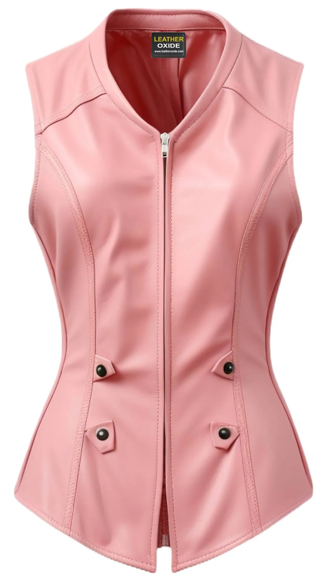 Women Baby Pink Leather Vest