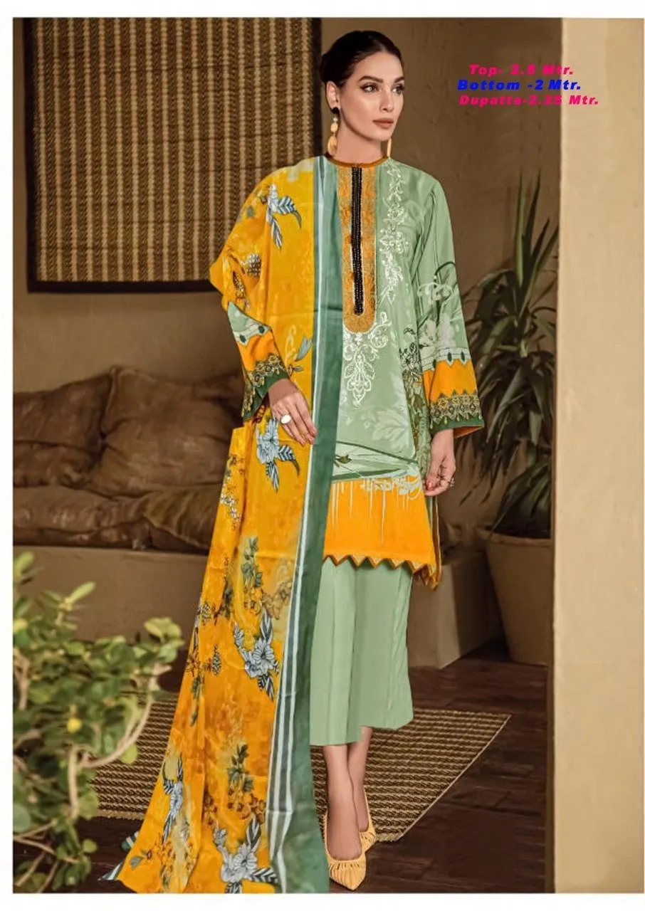 Women Unstitched Yellow Cotton Karachi Dress Material