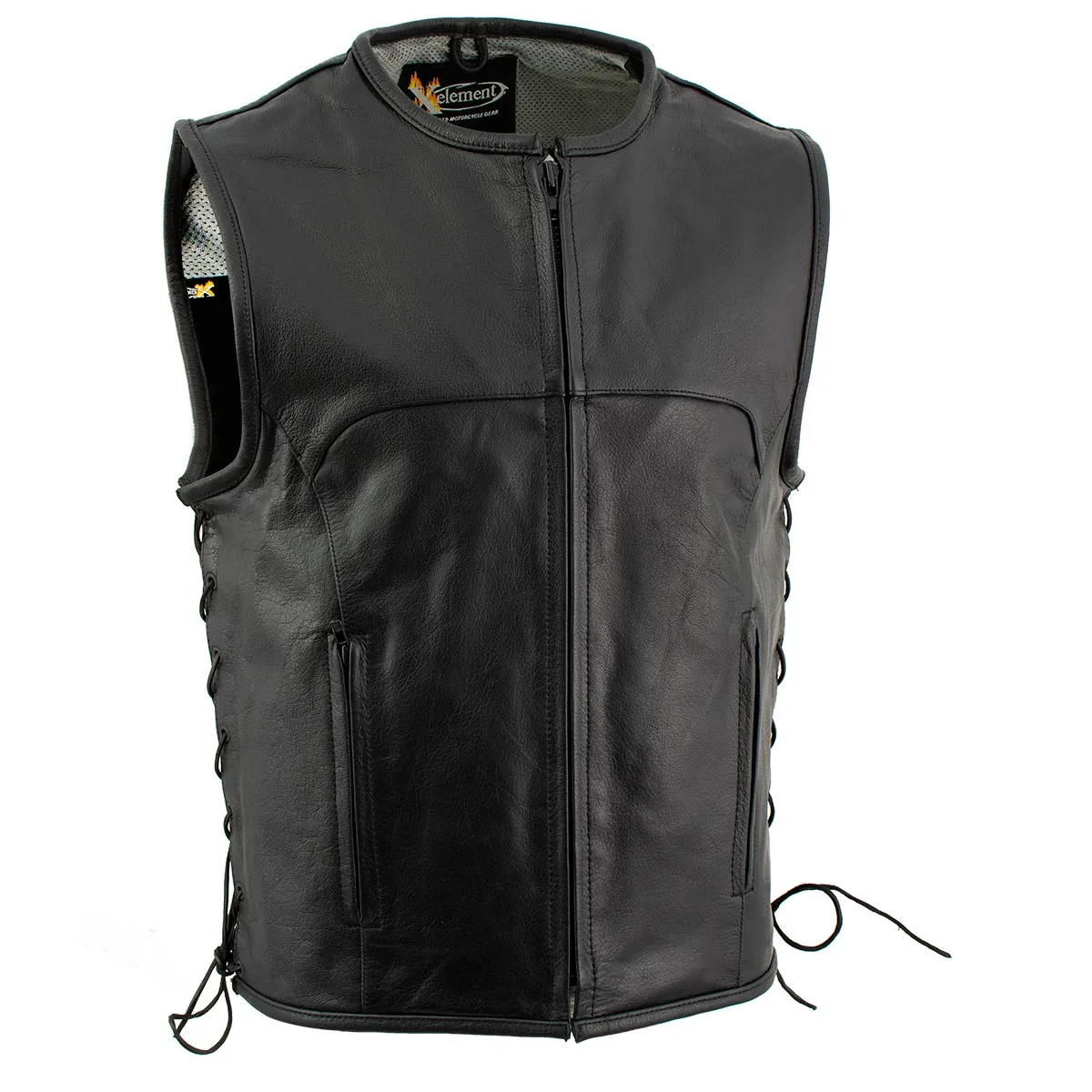 Xelement B95140 Men's 'Drifter' Black Advanced Collarless Leather Motorcycle Vest