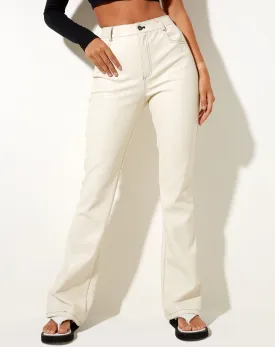 Zorea Trouser in PU Coconut Milk with Black Stitching